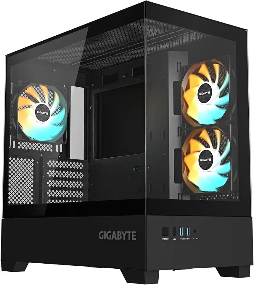 GIGABYTE C201 Panoramic PC-Gehäuse – Mid-Tower, m-ATX, Unterstützung für 360-mm-Radiator, 3 vorinstallierte Lüfter, USB 3.0, unterstützt RGB Fusion
