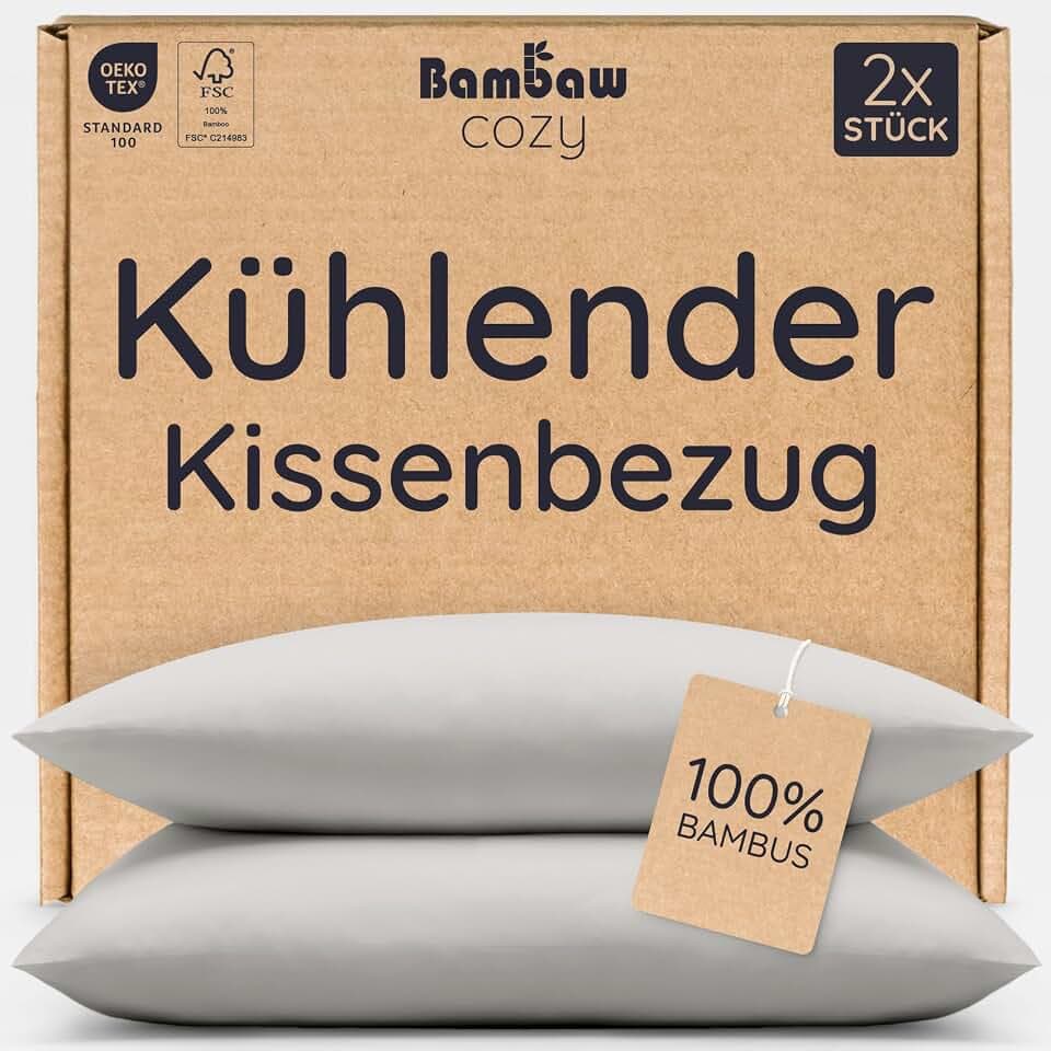 Bambaw Bambus Kissenbezug 40x80 cm, 2-er Pack, Bettwäsche kühlend Sommer, nachhaltige Bambus Bettwäsche, antibakterieller Kissenbezug Allergiker, haarfreundliche Kopfkissenbezug kühlend (Grau)