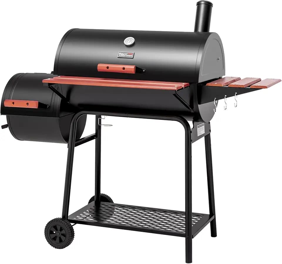 Royal Gourmet 30-Inch Charcoal Grill with Offset Smoker, Wood-Painted Table