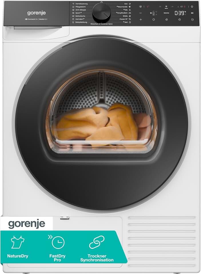 Gorenje D5G69CP Trockner/Kondensation mit Wärmepumpe /9kg /15 Programme/ConnectLife/Made in EU/FastDry Pro/TwinAir/Feuchtesensor/NatureDry/Anti-Allergie/Trockner Synchronisation/EEK: D