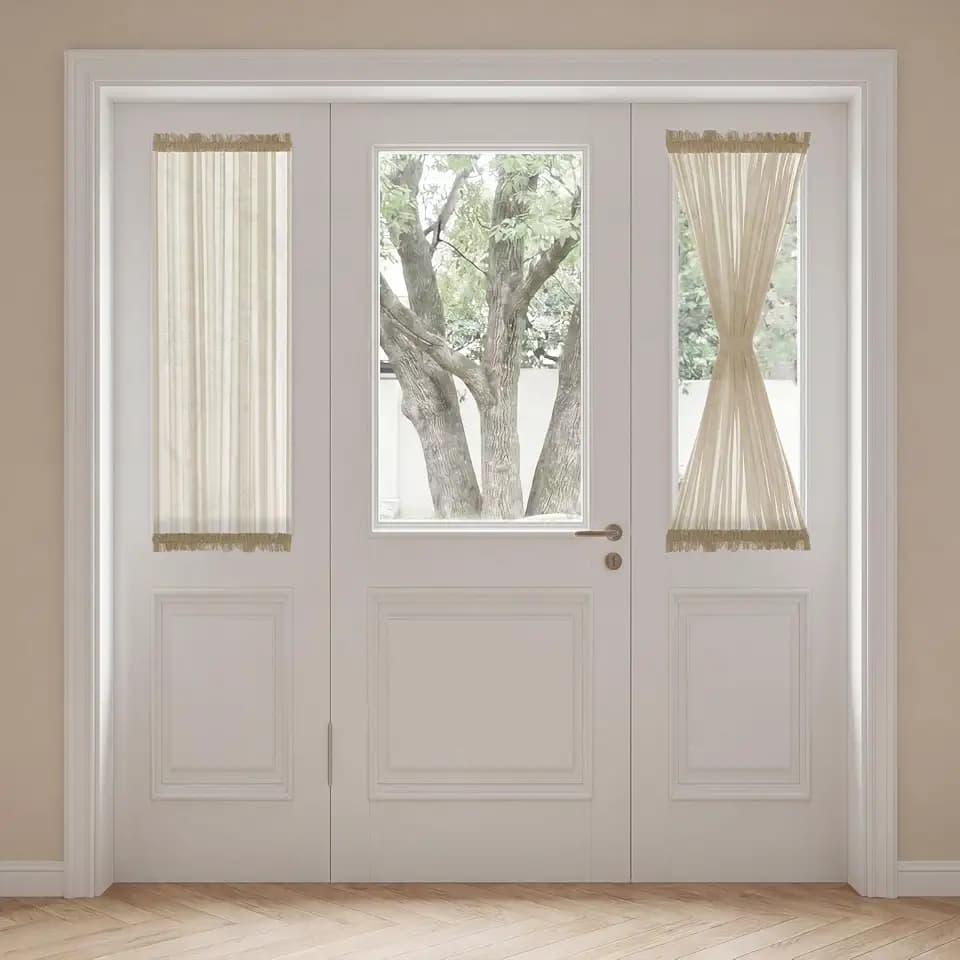H.VERSAILTEX Linen Glass Door Curtains, Light Filtering Curtains, Privacy Semi Sheer Front Door Window Curtain with Rod Pocket and Tie Back, Linen, 25 x 40 inches, 1 Panel