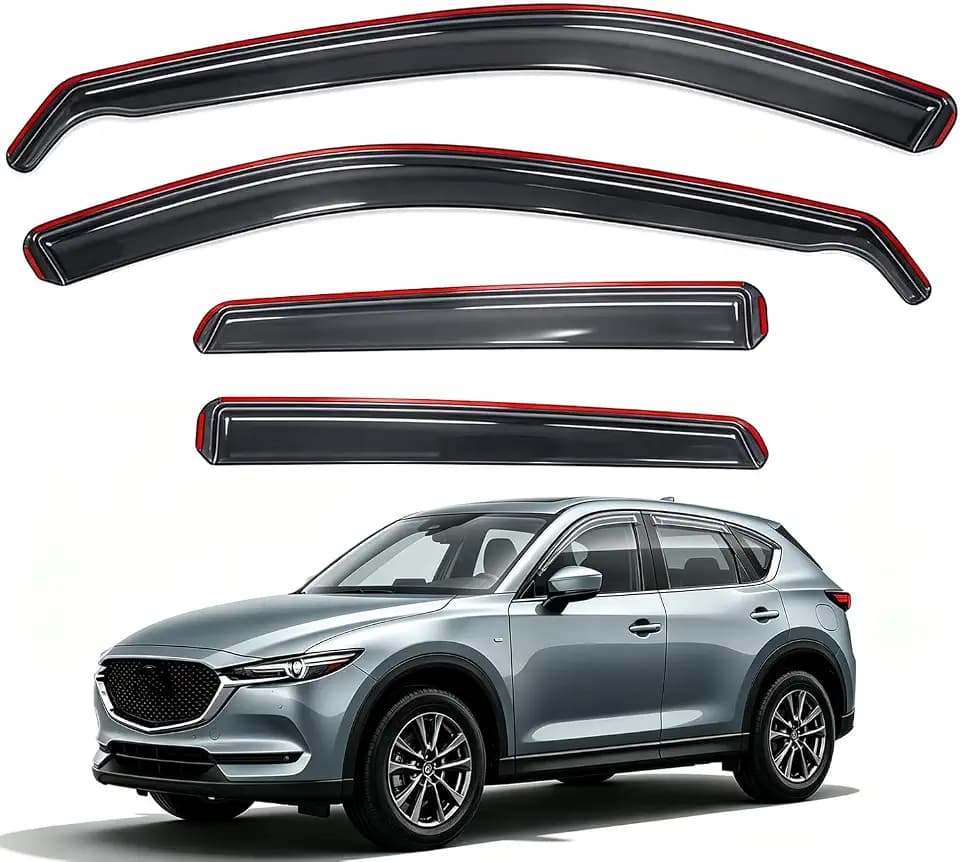 Durable in Channel Rain Guards Fit for Mazda CX-5 2017 2018 2019 2020-2024 2025 CX5 Extra Accessories,Smoke Tinted Side Window Wind Deflectors,Vent Window Visors,Acrylic(4pcs Set)