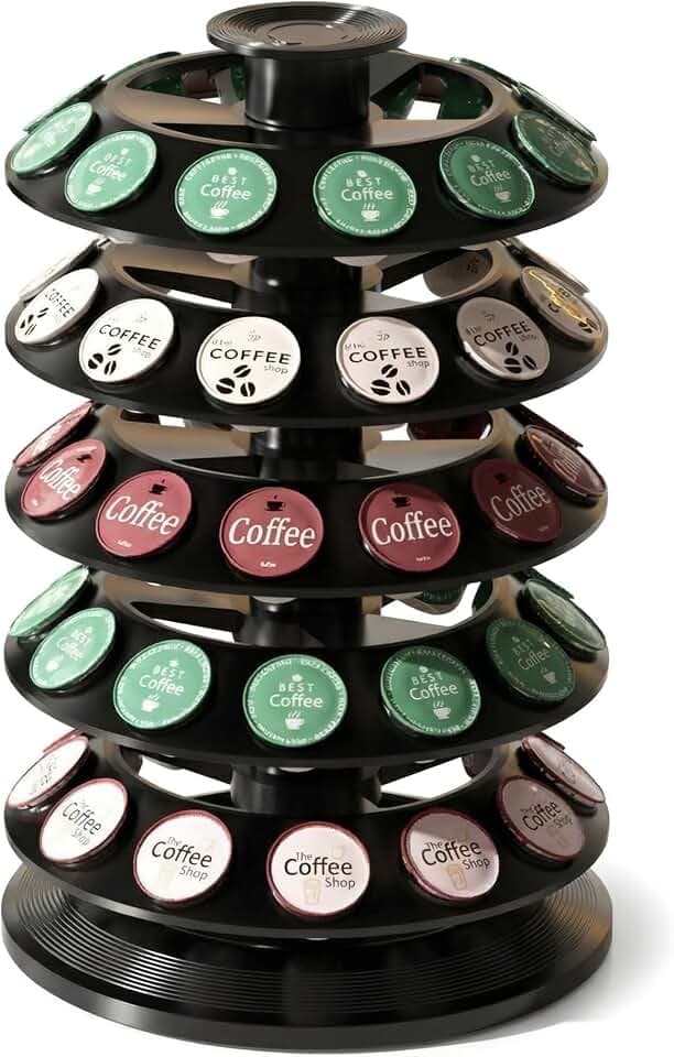 SAVORI 60 Capacity Rotating Nespresso Vertuo Pod Holder, 5-Tier Black Coffee Capsule Carousel, Spinning Organizer Stand for Nespresso Vertuo Pods, Kitchen Counter Storage Rack