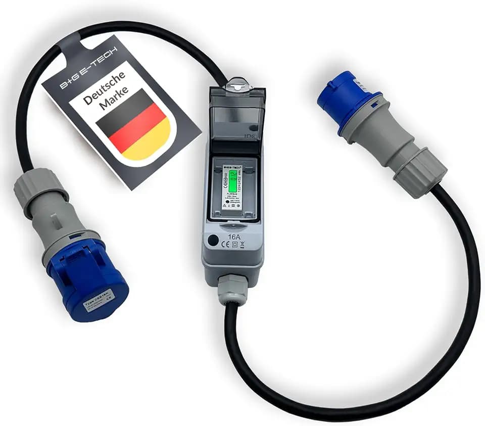 Mobile Stromzähler Box 230V mit 16A CEE Stecker und Kupplung, digitaler Stromzähler, ideal für Camping, Baustelle und Elektrofahrzeuge
