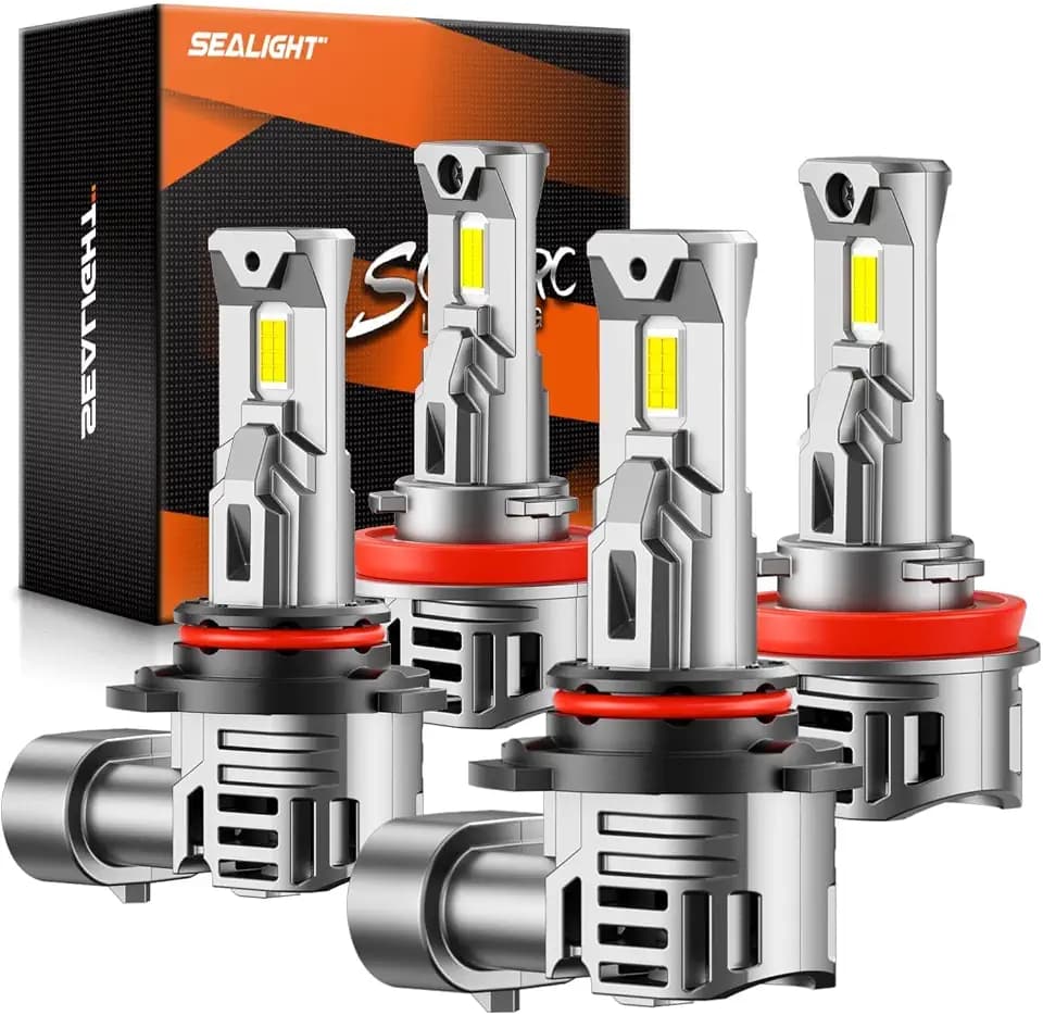 SEALIGHT 9005 H11 LED Bulbs Combo, 100000LM 10X Super Bright 6500K White, HB3 H8/H9/H16 Fog, 1:1 Real Size Plug-N-Play Pack of 4