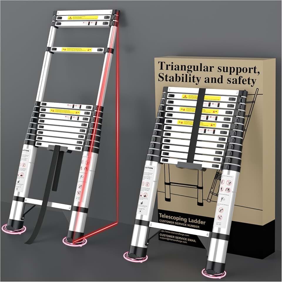 Telescoping Ladder, 12.5 FT 330 Lbs Aluminum Extension Ladder, Silver