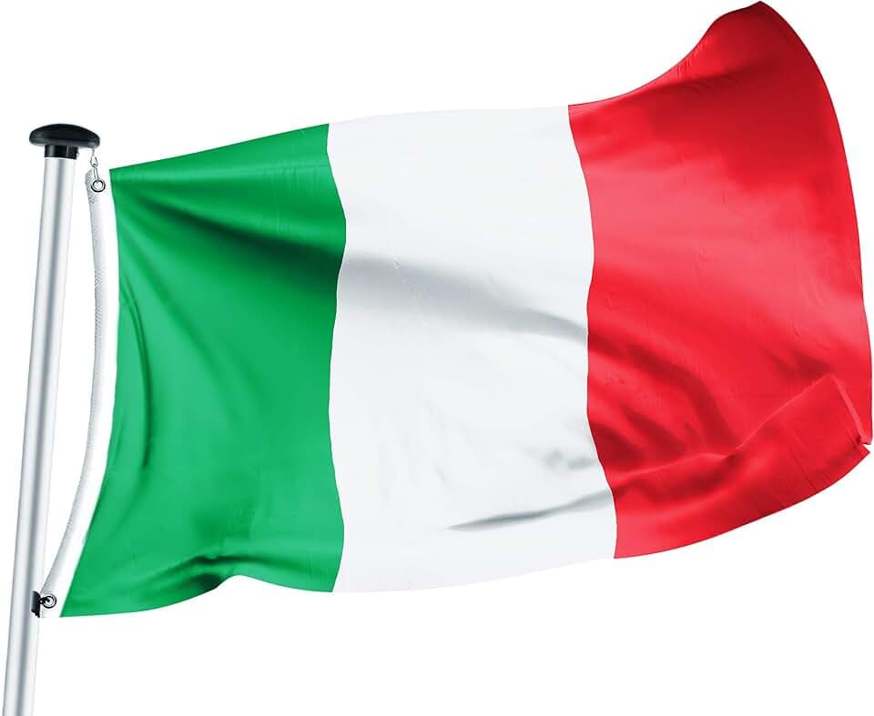 Premium Italien Flagge 100x150 cm mit Ösen - hochwertiges Schiffsflaggentuch, 160g/m² - sehr lange Haltbarkeit, robust & witterungsbeständig, Italienflagge
