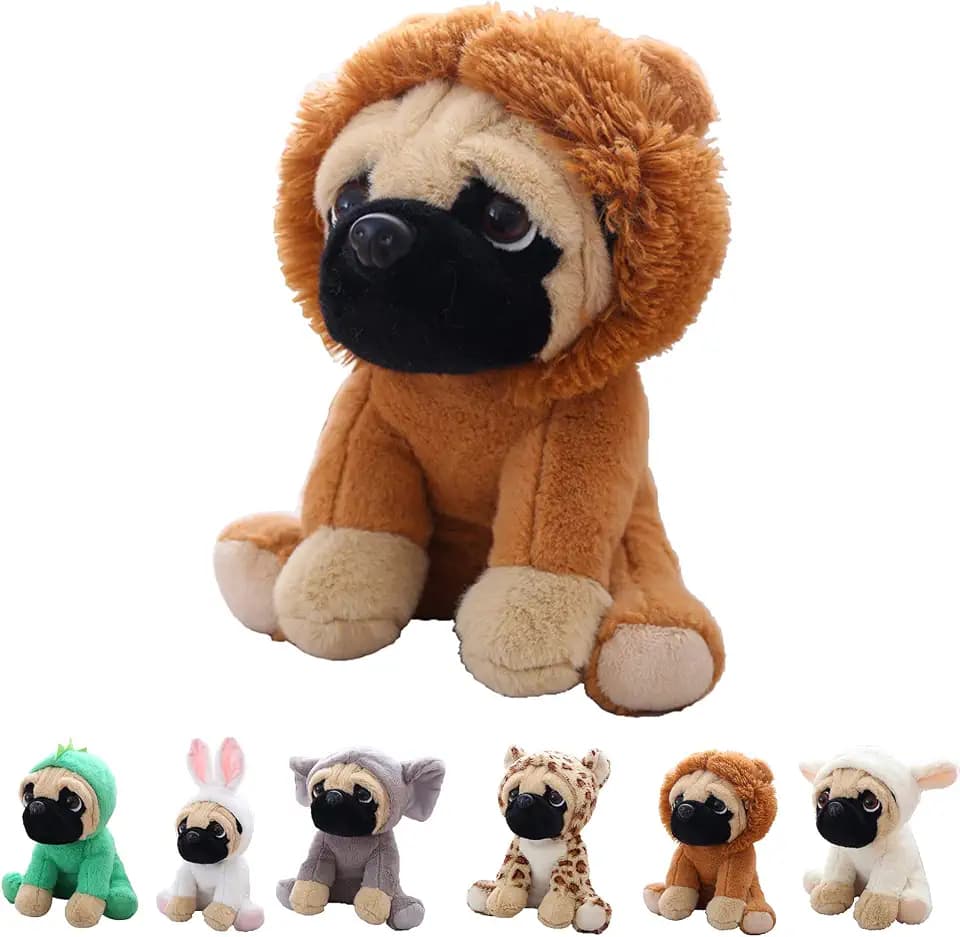 Cute Pug Dog Stuffed Animal Cosplay as Brown Lion Plush Toys Soft Pug Toy in Lion Costume Great Plushies Dog Toys Stuffed Puppy Animals for Kids 10 Inch