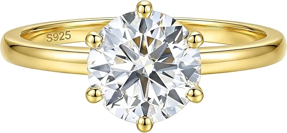Round Cut CZ Promise Ring 14K Gold Plated 925 Sterling Silver for Women
