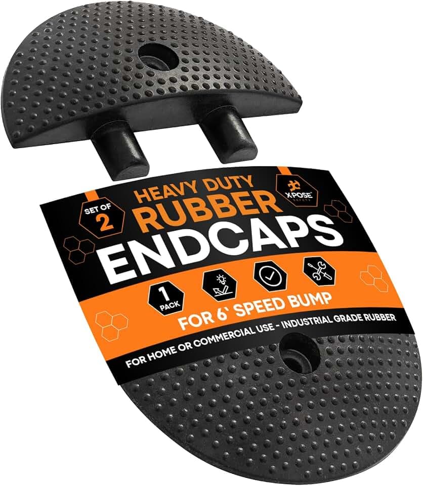 Xpose Safety Rubber Speed Bump End Caps Set of 2 – Modular Interlocking End Pieces for 6 Ft Speed Bumps, Heavy Duty Rubber Ramp Ends for Roads, Driveways, Parking Lots & Garages