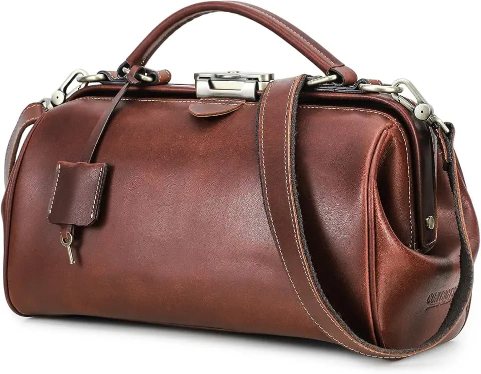 CONTACTS Echtes Leder Arzttasche Geldbörse für Frauen Handtasche mit Schloss Schultertasche Vintage Aktentasche Top Griff Satchel mit Metallverschluss Rahmenöffnung, Rotbraun S, 31.0 cm length x 15.0