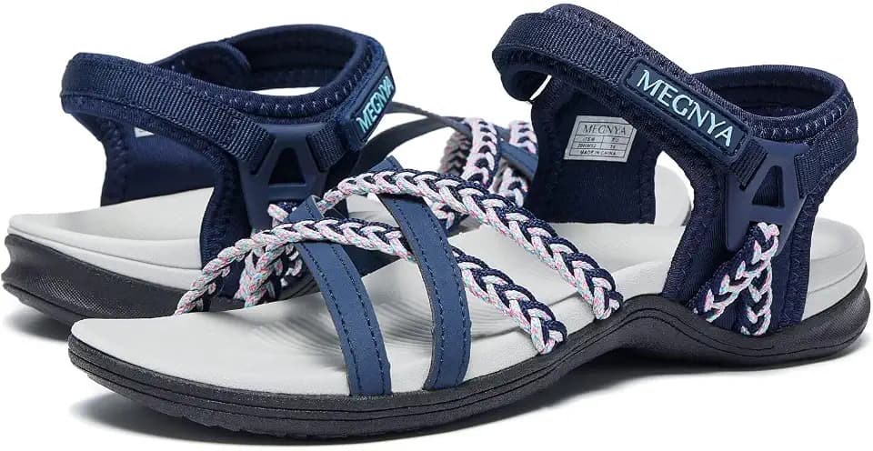 MEGNYA Hiking Sandals for Women, Arch Support Comfortable Walking Sandals Hook Loop Strap, Sports Lightweight Slides