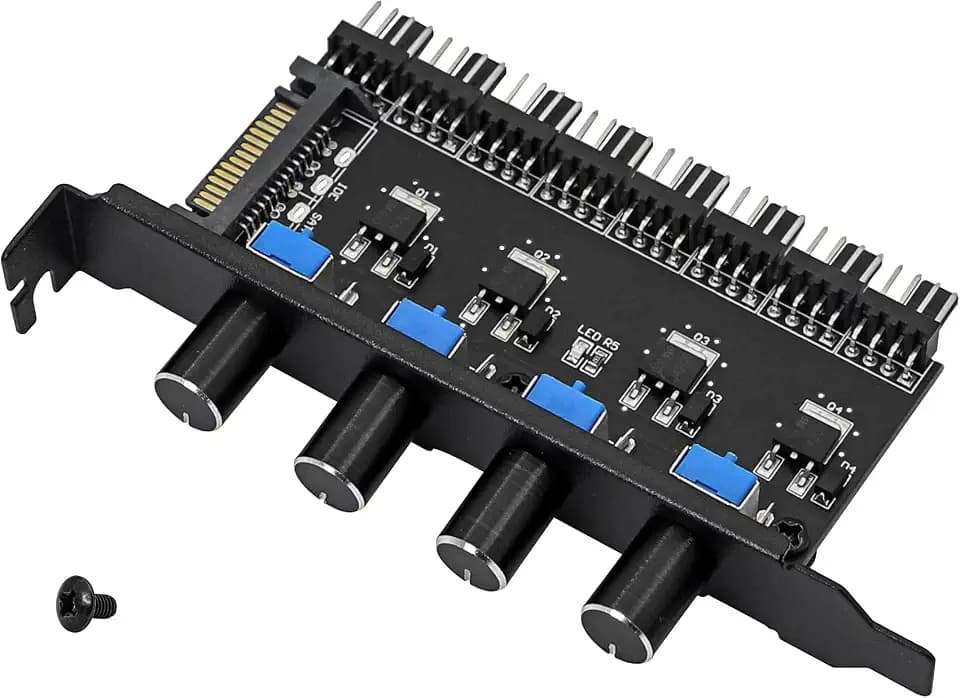 SinLoon 4 Knob Cooling Fan Speed Controller PC 8 Channels Fan Hub for CPU Case HDD VGA PWM Fan PCI Bracket 12V Fan Control- SATA Power Supply (SATA 4 Knob)