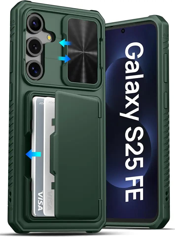 ATATOO for Samsung Galaxy S25 FE Case Wallet, Card Holder (4 Cards), Green