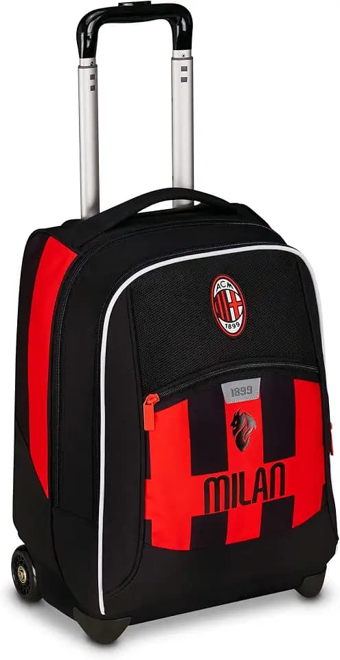 Seven Milan Big Trolley für die Schule, Rot und Schwarz, Fußballmannschaft, 2 in 1, doppelter Gebrauch, Trolley und Rucksack, Grundschule, Kinder