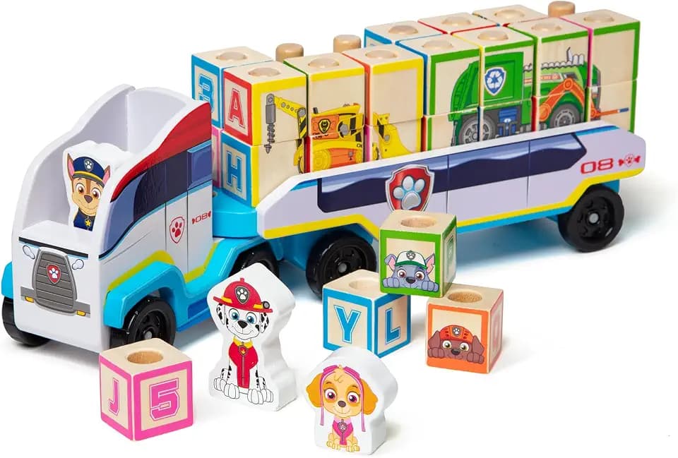 Melissa & Doug PAW Patrol ABC , Riesen-Lkw aus Holz mit Anhänger , Holzklötze , Holzspielzeug , Lernspielzeug , Figuren und Puzzle-Kunst , 3 - 8 Jahre , Geschenk für Jungs oder Mädchen