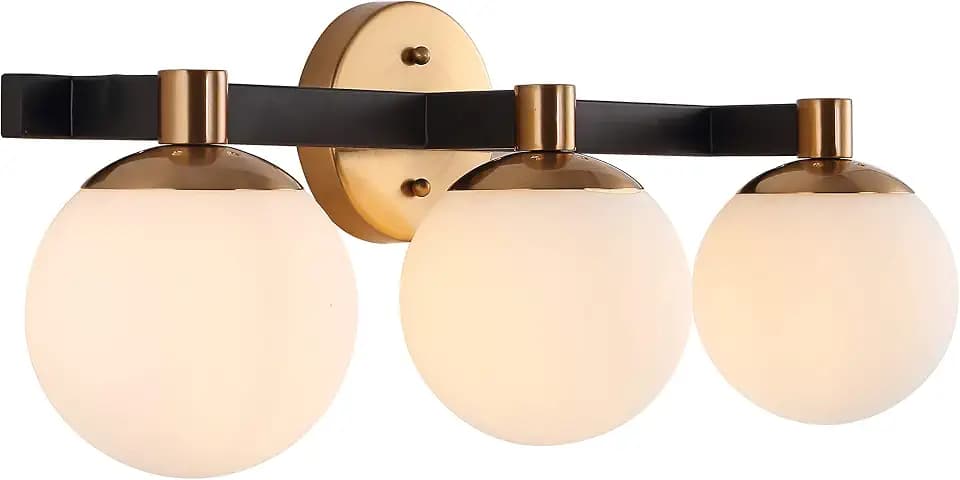 JONATHAN Y Modernist Globe 3-Light Vanity Sconce 24", Brass Gold/Black