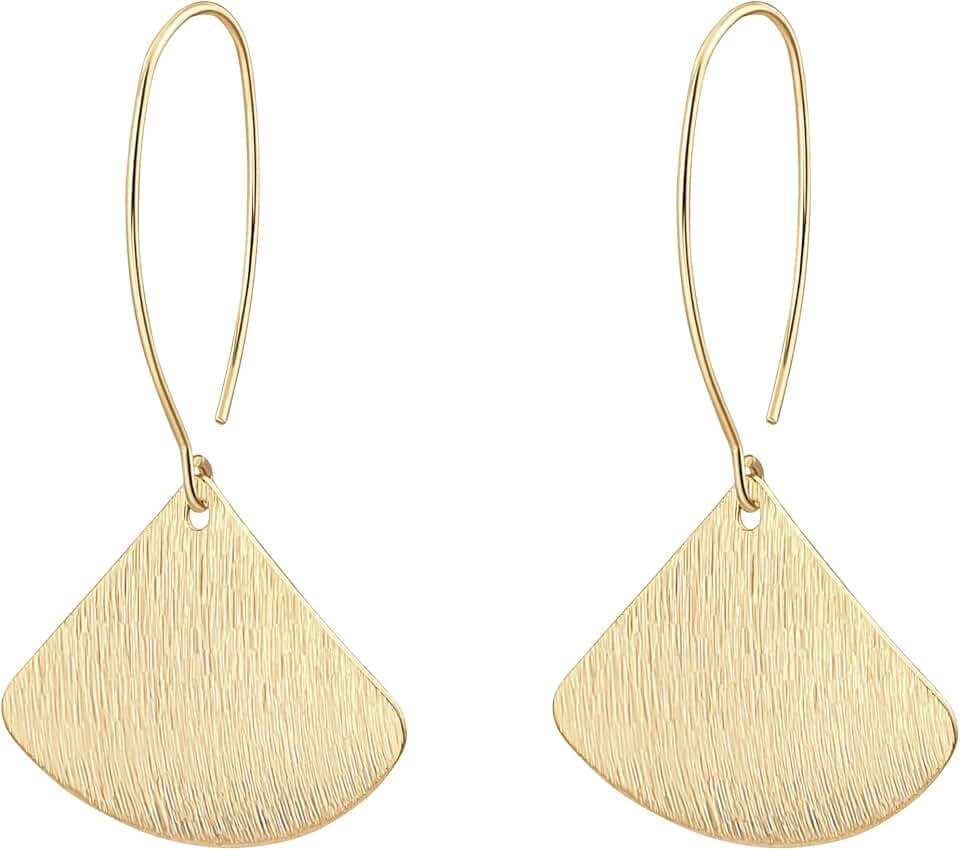 SOFYBJA Dainty 18K Gold Plated Disc Ball Triangle Sunburst Drop Earrings Long Dangle Lightweight Handmade Earrings Jewelry