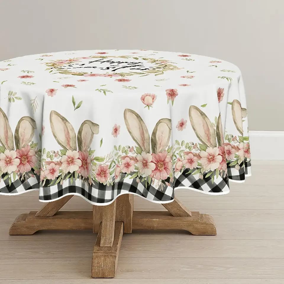 Horaldaily Easter Tablecloth 60 x 60 Inch Round Spring Flower Ear