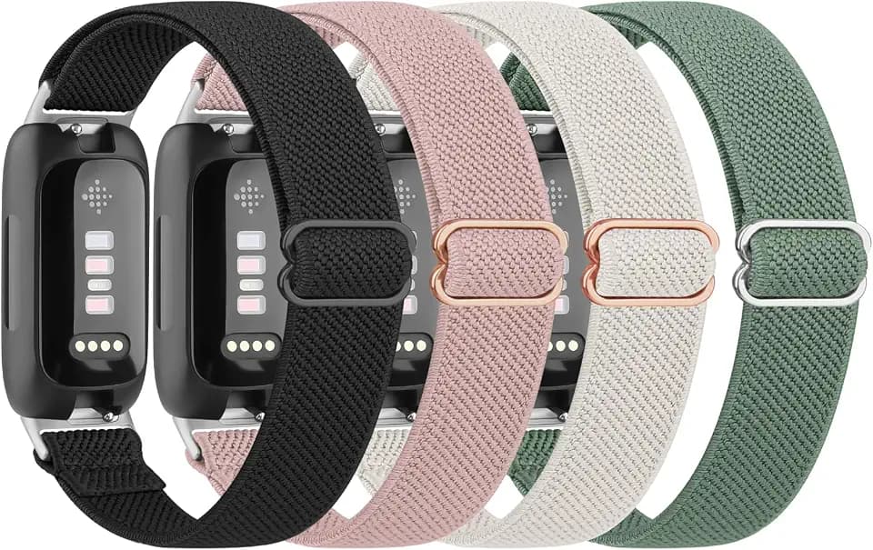 4 Pack Elastic Bands for Fitbit Inspire 3 Bands for Women Men, Soft Adjustable Stretchy Nylon Loop Wristband Sport Replacement Straps for Fitbit Inspire 3 Fitness Tracker
