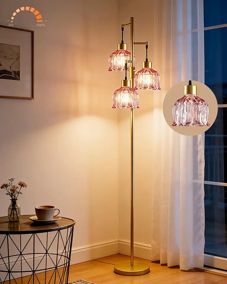 Lightdot Floral Floor Lamp Dimmable Floor Flower Lamp Red Glass Shade