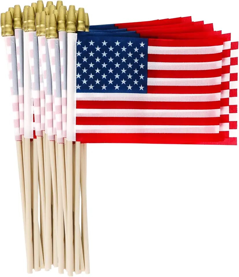 24 Pack Small American Flags on Stick, Waterproof 4th of July Patriotic Handheld Flag, Fourth of July Mini Flags, July 4th Flag for Patriotic Accessories Veterans Day Decorations Party Decor Supplies