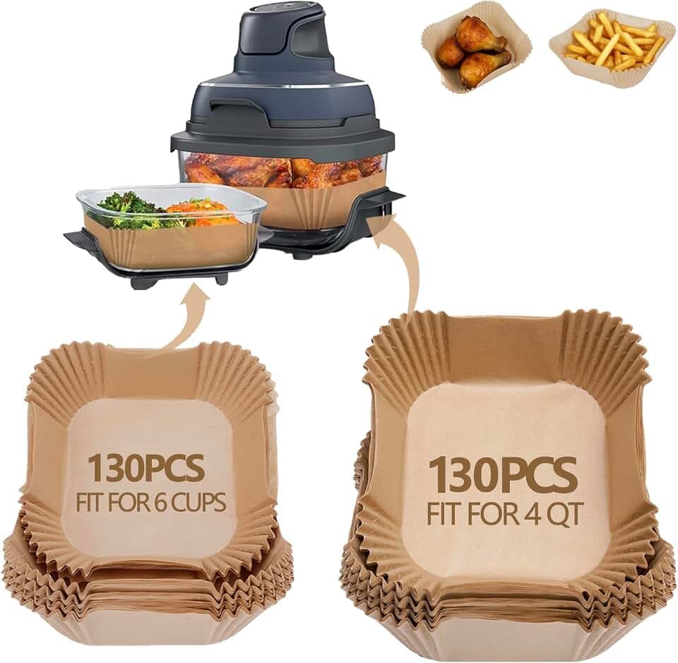 Crispi Air Fryer Liners Disposable for Ninja, 260PCS Crispi Air Fryer Accessories for Crispy Glass Container, Fit for 4QT & 6 Cup Air Fryer Liners,Baking Parchment