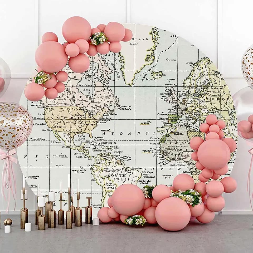 World Map Backdrop,Large World Map Wall Decoration,Grey,Rotundity,7.2ft