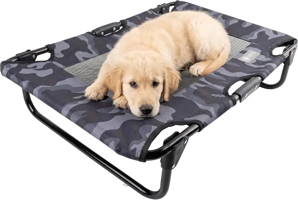 AKC Foldable Elevated Dog Bed, Portable Raised Pet Cot, 20"x 30", Grey Camo