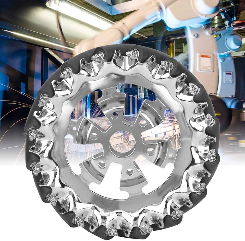 6in Mecanum Wheel Right 35KG 45 Degree Load Wheel with 16pcs TPU Rubber Rollers Sheet Metal Industrial Robots Parts Without Shaft Connector