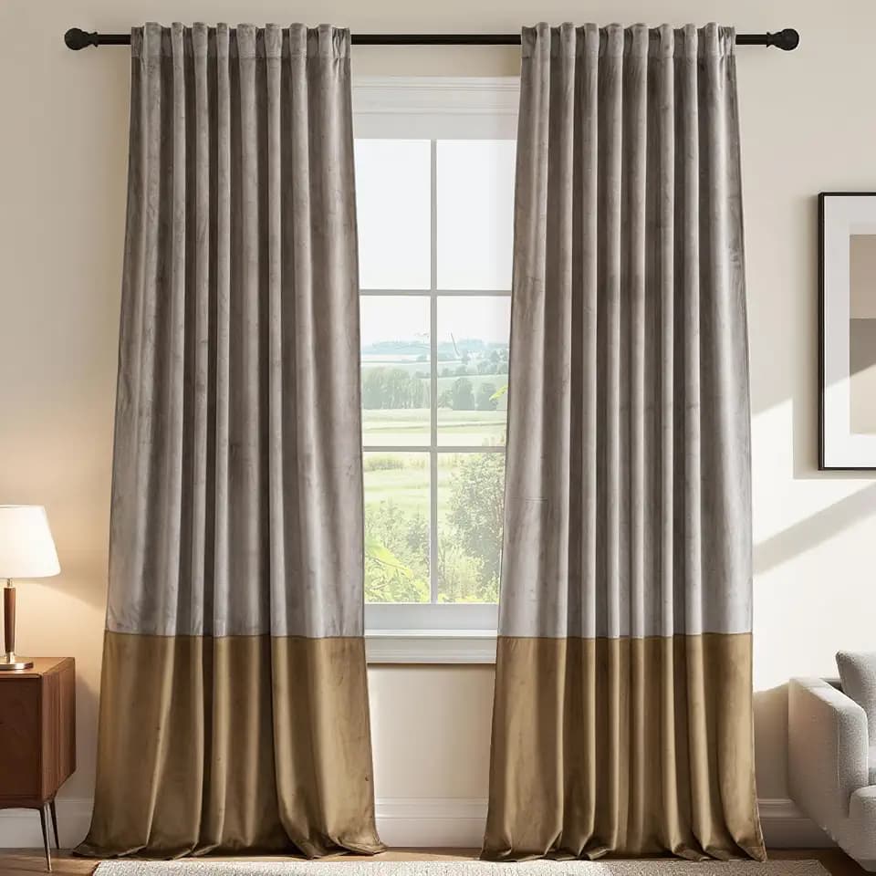 H.VERSAILTEX Velvet Color Block Curtains for Living Room Thermal Insulated