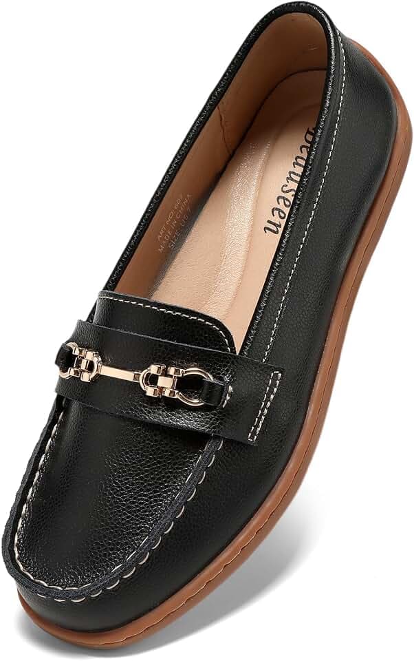 BEAUSEEN Women's Leather Penny Loafer Slip-ons Comfortable & Lightweight Cute Driving Mocs for Women Business Casual Dress Shoes