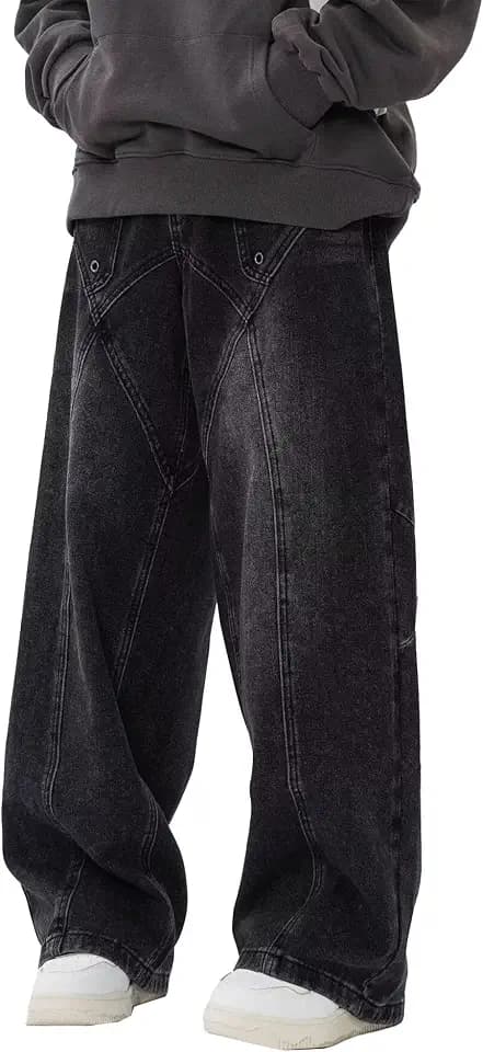 Men's Jeans Baggy Pants Stylish Vintage Loose Fit Denim Pants Hip Hop Casual Solid Jeans Streetwear