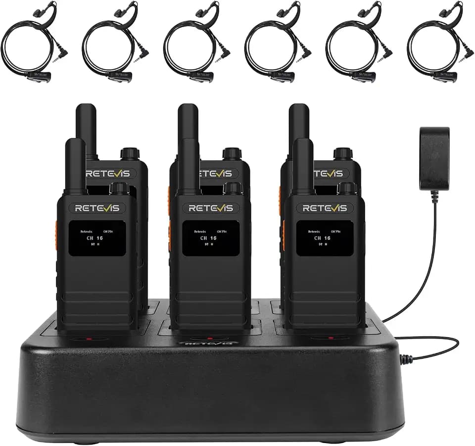 Retevis B63S Funkgeräte, Walkie Talkie mit Ohrhörern LCD-Bildschirm 6 Stück