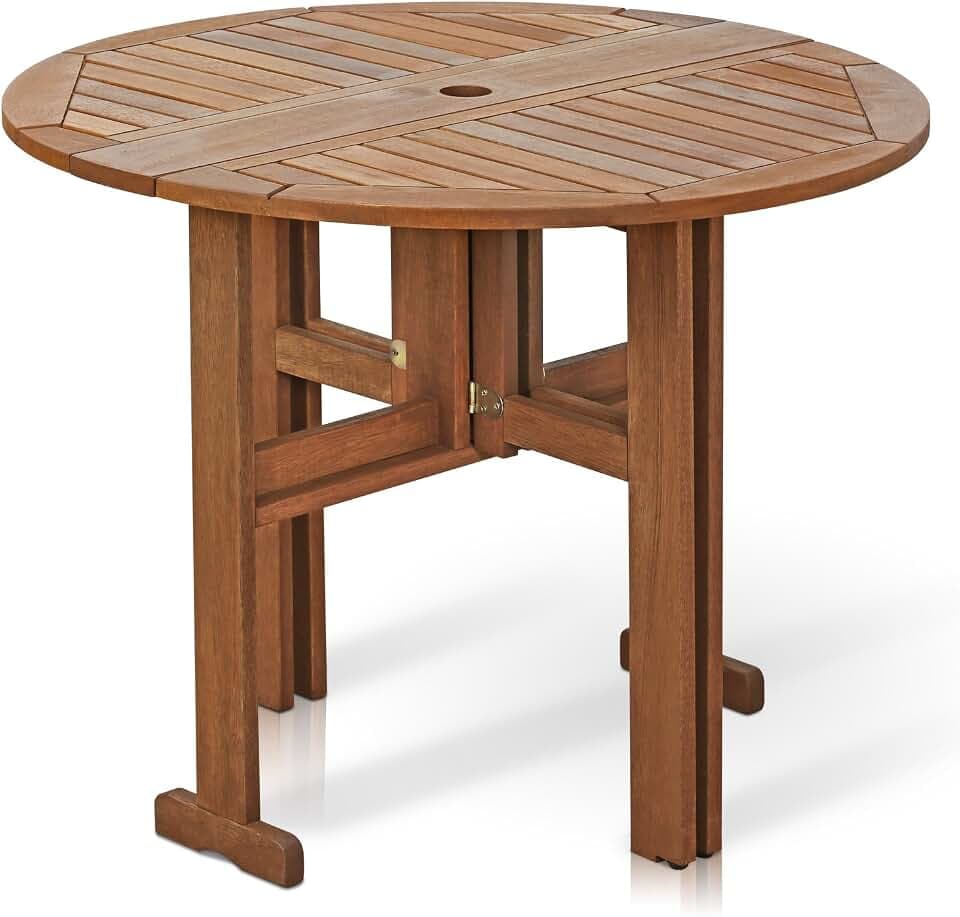 Furinno TIOMAN Outdoor Gateleg Round Patio Table, Natural