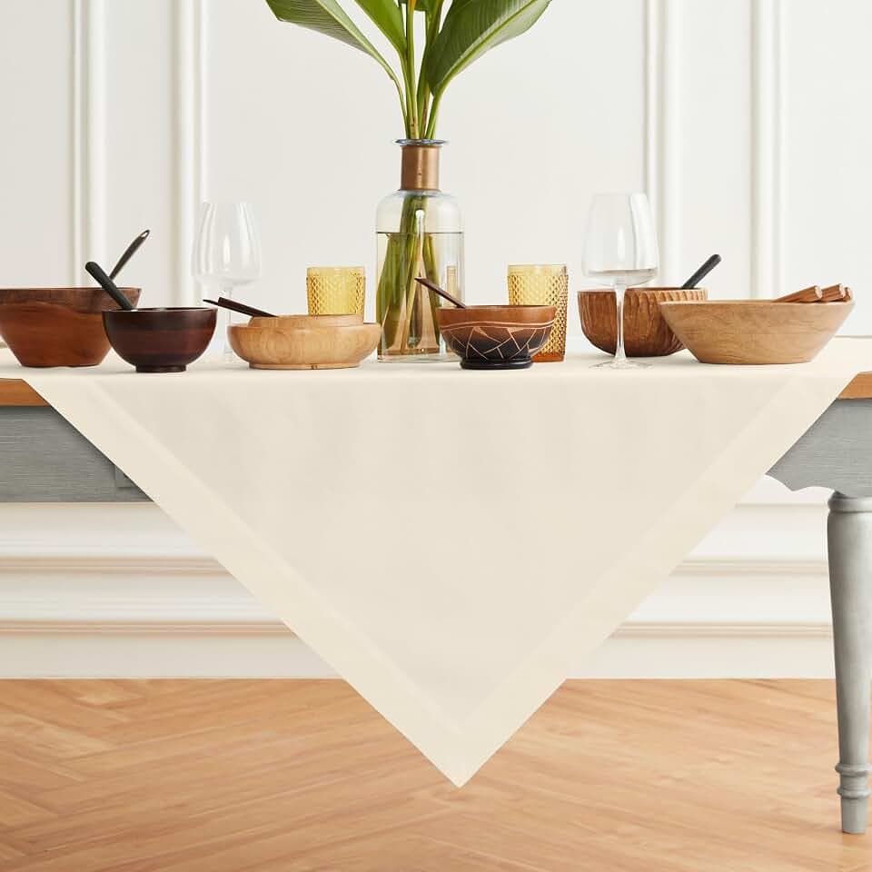 Solino Home Cotton Linen Table Cloth, Throw Ivory Square, Dru 52 x 52 in