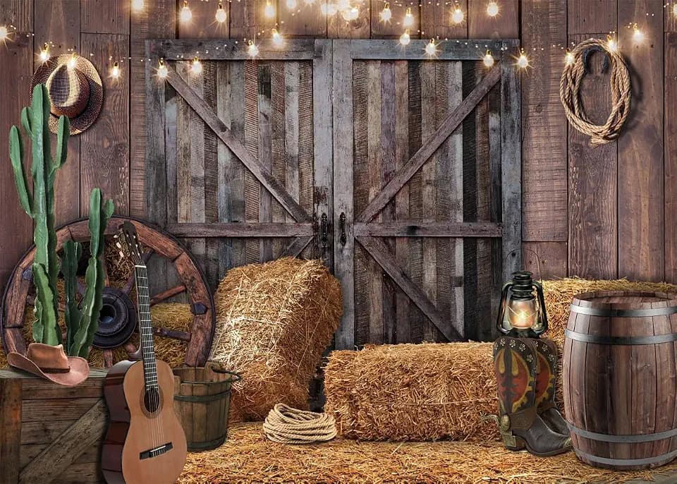 Western Backdrop Rustic Vintage Barn Backdrop Western Themed Party Decoration Photoshoot 12534 (7x5FT)