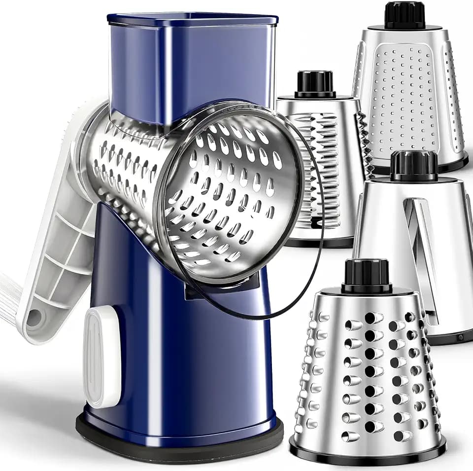 Weltonhm 4 in 1 Large Rotary Cheese Grater Hand Crank (Blue, 4 Graters)