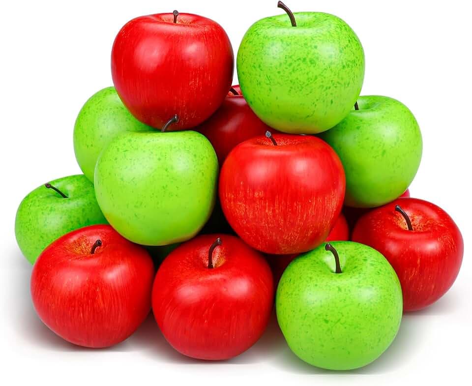 20 Pcs Fake Äpfel künstliche Früchte Faux rote Äpfel für Haus Dekoration Weihnachten Party lebensechten Apfel für Crafts, gefälschte Früchte für Küche Display Fotografie Prop, 10 Rot + 10 Grün