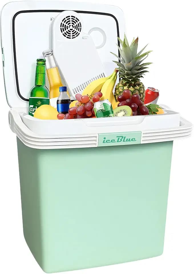 Electric Cooler, 26 Liter Mini Fridge with Automatic Locking Handle - Green