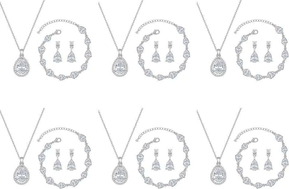 Bridesmaid Jewelry Set for Women Pendant 18K Gold & Silver & Rose Gold Pendant Necklace Earrings Bracelet Set,Dainty Gift for Wedding/Proposal/Party/Prom/Anniversary