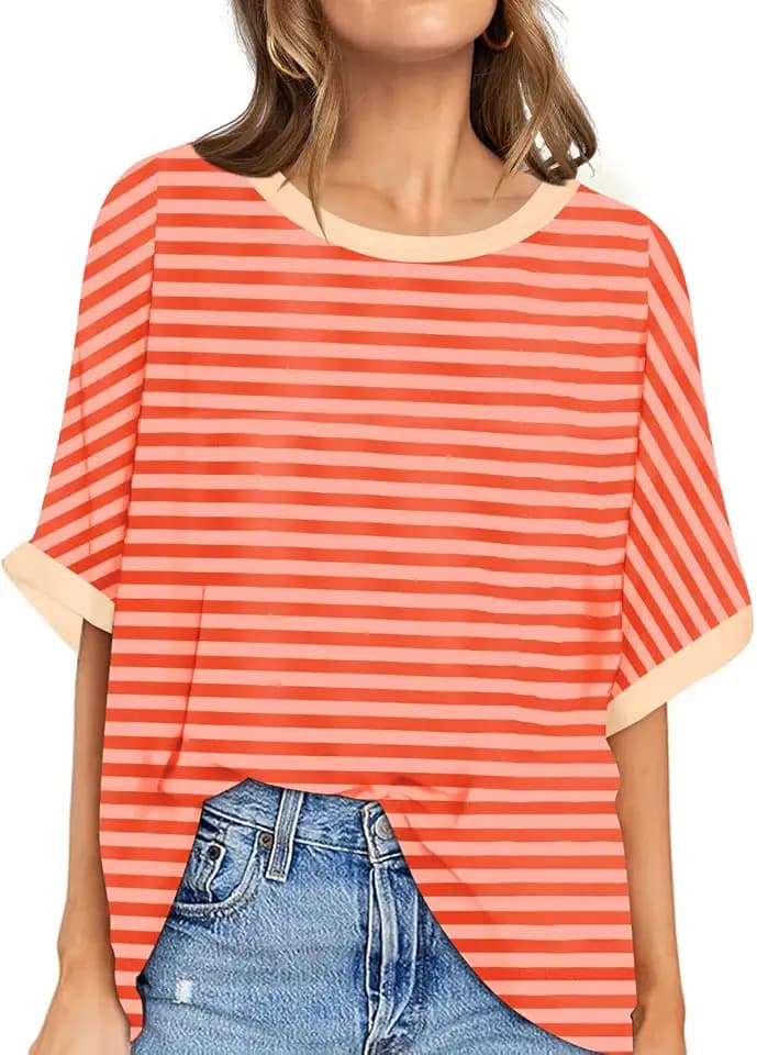 UEU Women's Oversized Crewneck T-Shirt Casual Loose Tunic Tops