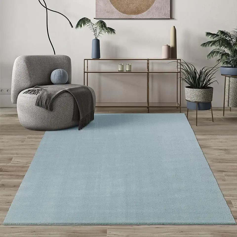 Mia's Teppiche Comfort Moderner Flauschiger Kurzflor Teppich, Anti-Rutsch Unterseite, Waschbar bis 30 Grad, Super Soft, Felloptik, Blau, 200 x 280 cm