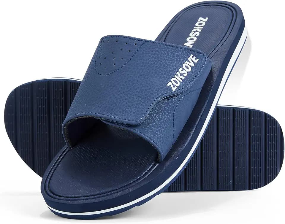 ZOKSOVE Slides for Men - Adjustable Slide Sandals Slip On- Open Toe Memory Foam Beach Sandals - Comfortable Summer Footwear for indoor/outdoor - Black 7