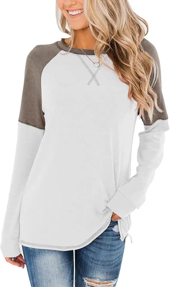 Bingerlily Women's Casual Long Sleeve Tunic Tops Crew Neck Color Block Blouse