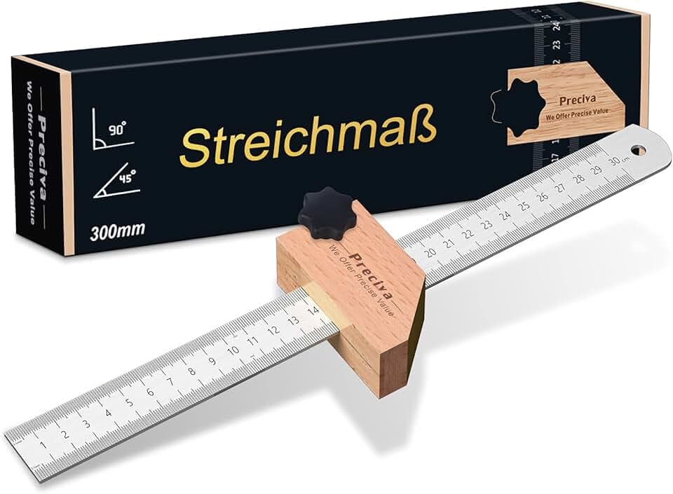 Streichmaß, Preciva Anschlaglineal Anreisswerkzeug Kombinationswinkel zum Markieren von 45° und 90°, 300 mm für Holzbearbeitung, Heimwerken, Handwerk