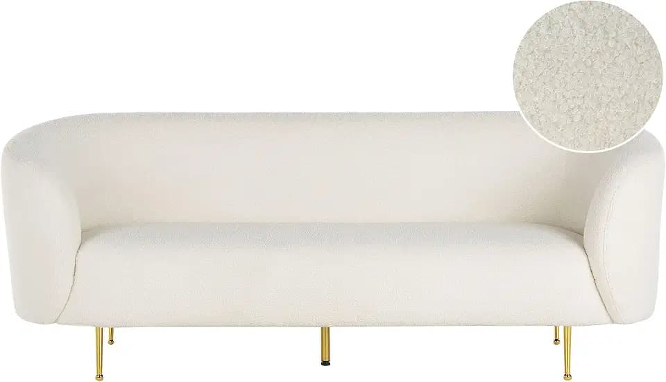Beliani Klassisches Sofa im Art-Déco-Stil mit Armlehnen Metallgestell Bouclé weiß Loen