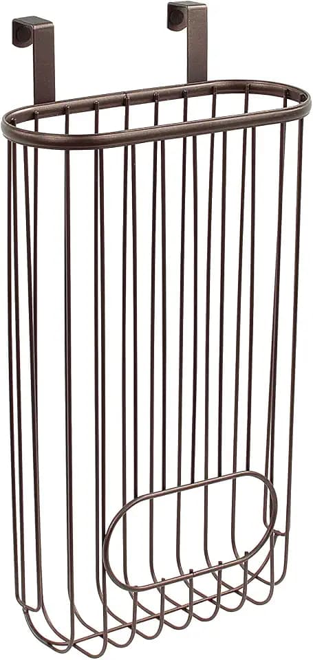 Spectrum Ashley Over Cabinet Door Grocery Bag Holder Hanging Bag Dispenser for Kitchen Cabinet Bathroom Under Sink Home Organization, Heavy Duty Plastic Bag Cabinet Door Storage, Bronze