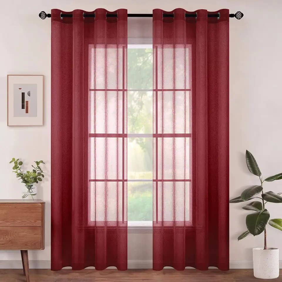 Woaboy Voile Gardinen Vorhänge Ösen 2er 140x260cm Weinrot