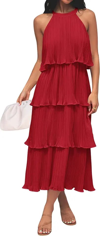 ZESICA Womens Summer Halter Ruffle Wedding Guest Midi Dresses